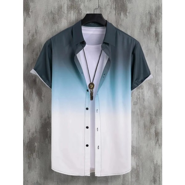 2023 Gränsöverskridande hawaiiansk kortärmad skjorta för män Gradient Color Fick Enkelknäppt Beach Casual Shirt black L