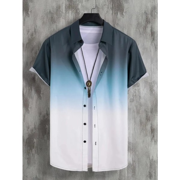 2023 Gränsöverskridande hawaiiansk kortärmad skjorta för män Gradient Color Fick Enkelknäppt Beach Casual Shirt MULTI M