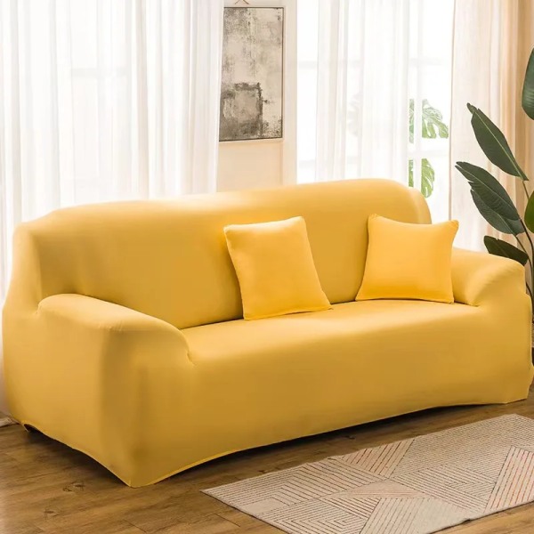 Enfärgade elastiska sofföverdrag för vardagsrum Spandex sektionshörnsoffa Underklädnader Cover 1/2/3/4 sits Yellow 3-seat 195-230cm