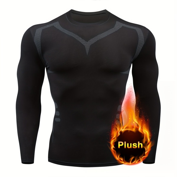 Thermal kompression massiva skjortor män långärmade atletisk fukttransporterande Baselayer Undertröja Gear Tshirt För sportträning Black L(50)