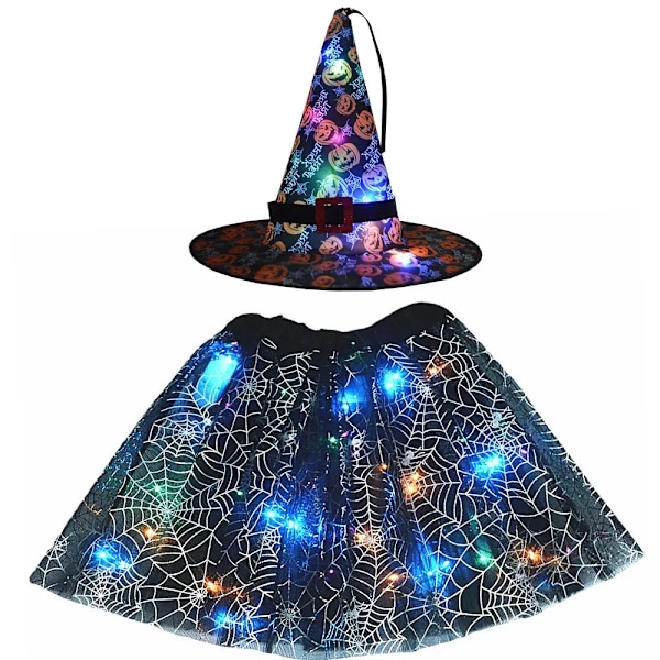 Kvinde Børn Pige Lysende Led Glow Lights Alv Heks Hat Stjerne Skjold Edderkop Web Troldmand Kostume Fest Gave Halloween Festivaler 15 for teens or women