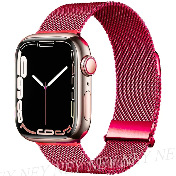 Milanese Loop för Apple Watch-armband 44mm 40mm 45mm 41mm 42-38-44 mm rem 2 49mm metallband iwatch serie 9 8 7 6 SE 5 4 3 Soft red 37 41mm-40mm-38mm