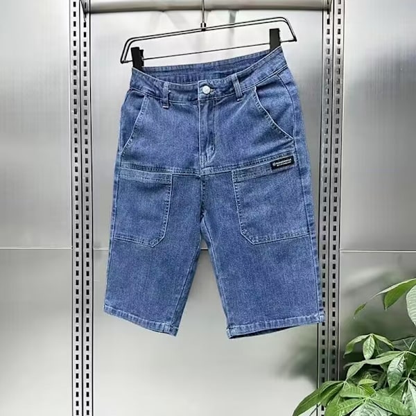 Kesä Ohut Leikattu Denim Shortsit Miesten Plus-koko Plus Koko Loose Suorat Housut Monipuolinen Casual Muoti Merkki Mid Midje Dark Blue 32