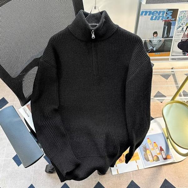 Halv Blixtlås Tröja Mäns Vinter 2023 Nya Aprikos Färg Knitwear Koreansk Stil Idle Style Mångsidig Casual Casual Case Plåtta Green L