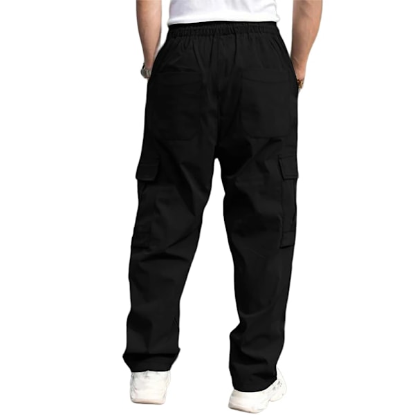 Casual Streetwear Bukser Ensfarvet Cargo Bukser Snørebånd Design Multi Lomme Løs Baggy Bukser Til Mænd Workwear Bukser S black XL