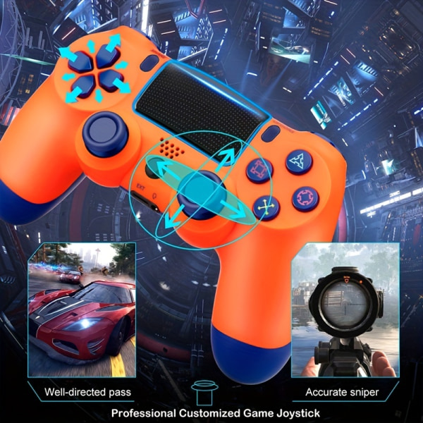 Trådlös handkontroll för PS4 med 1200 MAh batteri låter dig njuta av spelet i nästan 8 timmar, USB kabel/stort batteri/dubbel vibration/3,5 mm ljud Sunset Orange