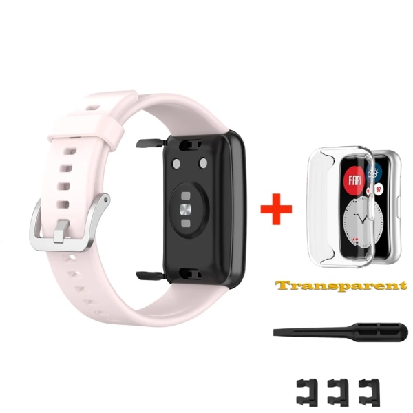 Klockarmband för Huawei Watch Fit-rem Silikonrem för Huawei Watch Fit nytt Correa-armbandsrem Pink Bundle