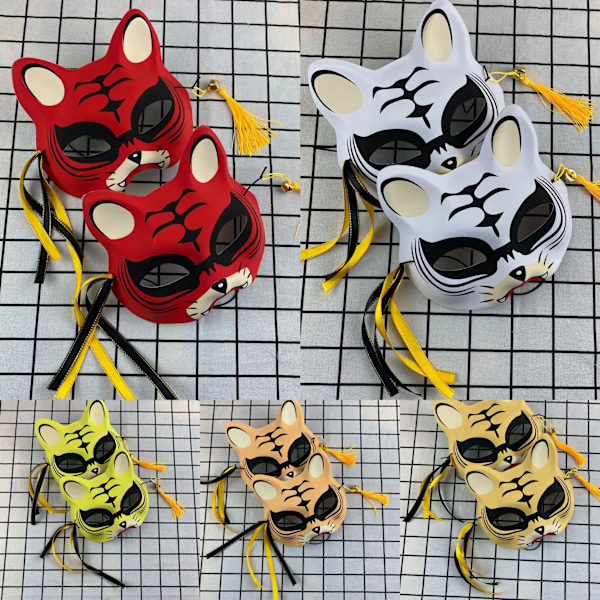 Handmålade Katt Fox Mask Masquerade Halloween Festival Cosplay Prop Japanese Mask Halv Ansikte Anime Demon Dråparen 19