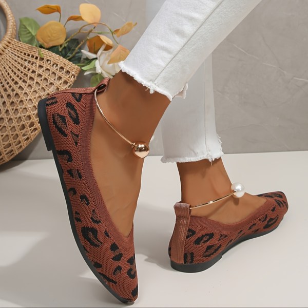 Platta skor med ringdekor för damer, andningsbara print spetsskor, lätta slip-on-balettskor Beige White CN41(EU40.5)