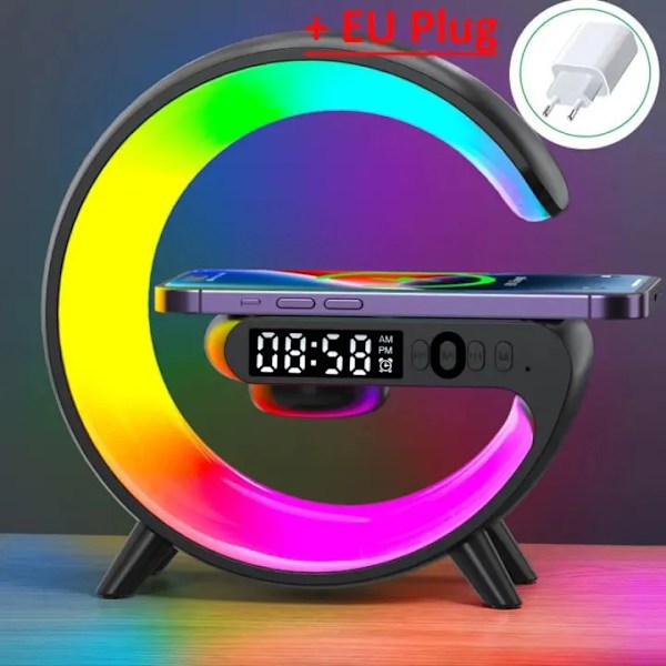 Multifunktion Trådlös Laddare Stand Pad Rgb Lätt Alarmklocka Högtalare För Iphone Samsung Xiaomi Mini Snabb Laddning Docka Anläggningar Black with EU Plug