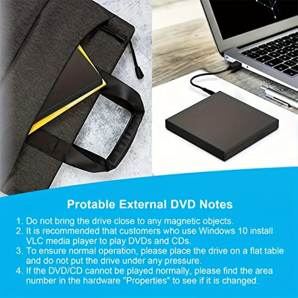 Extern CD DVD-enhet, USB 2.0 Slim Protable Extern CD-RW-enhet DVD-RW-brännare Skrivare för bärbar dator Bärbar PC Stationär dator Black 1pc