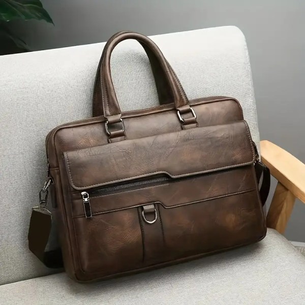 Vintage PU Leather Business Briefcase Messenger Bag Handbag For Men Travel Work Computer Bag Crossbody Shoulder Pack