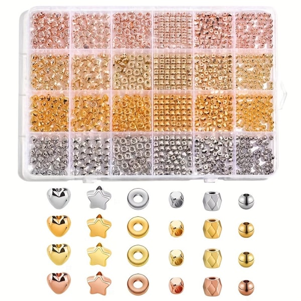 24 Grids CCB Spacer Beads Set, 1080st Golden Round & Star Beads för DIY-smycken Mixed Color-A