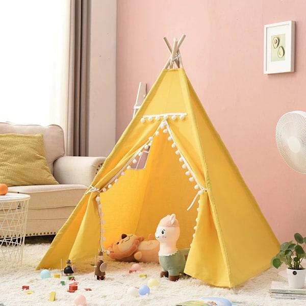 Bärbara Barn Tält Tipi Lek Hus Kids Bomull Canvas Indisk Lek Tält Wigwam Child Little Beach Teepee Festrum De Kort pink tent