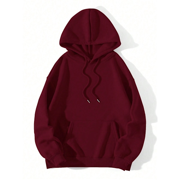 Ezwear Solid Kangaroo Pocket Dragsträng Termisk Fodrad Huvud Burgundy M