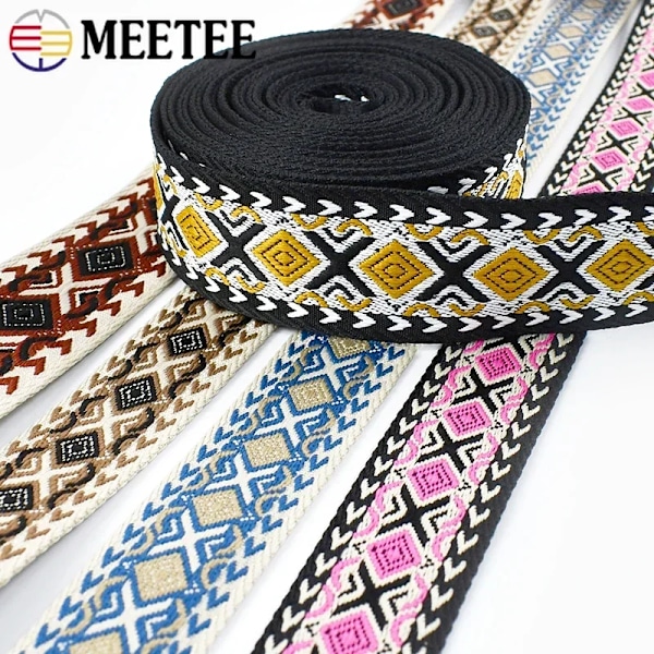 Meetee 38/50mm Jacquard Vävband för Sömnad Väska Rem Handväska Ersättningsband Bandage Bagageband Kläder Bälte DIY Tillbehör 08-38mm 3Meters