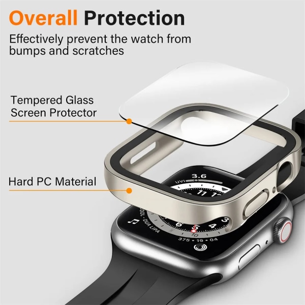 Glas+ case för Apple Watch 7 8 45 mm 41 mm 44 mm 40 mm PC rak kant Härdat cover iWatch series 4 5 SE 6 7 8 Matte clear 10 Series 654 SE 40MM