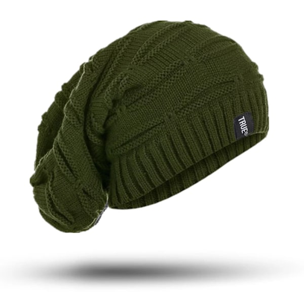 Ny Brev-Etikett Vinterhatt Lång Storlek Stickad Mössa Hög Kvalitet Casual Beanies För Män & Kvinnor Solid Bonnet Mössa Army Green 54cm-60cm