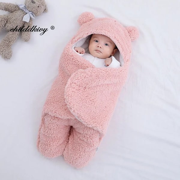 Blød nyfødt baby svøb tæpper baby sovepose kuvert til nyfødt sovepose fortykke kokon til baby 0-9 måneder pink-Fleece 9M