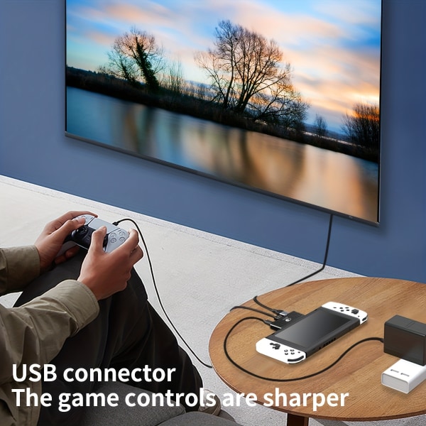 C Hub för Nintendo Switch Multifunktionsadapter 3 i 1 dockningsstation för spel med 4K-kontakt för HDMI, USB 3.0-port, PD100W-laddningsport BLACK