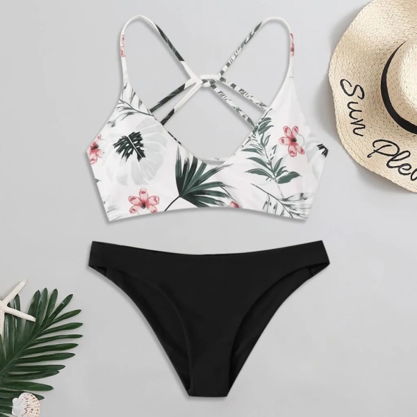 Nytt 2024 Bikini Kvinna Blommor Slumpmässigt print Bikini Set Push-up baddräkt Strandkläder Vadderade badkläder Bikini Brasiliansk baddräkt Black L