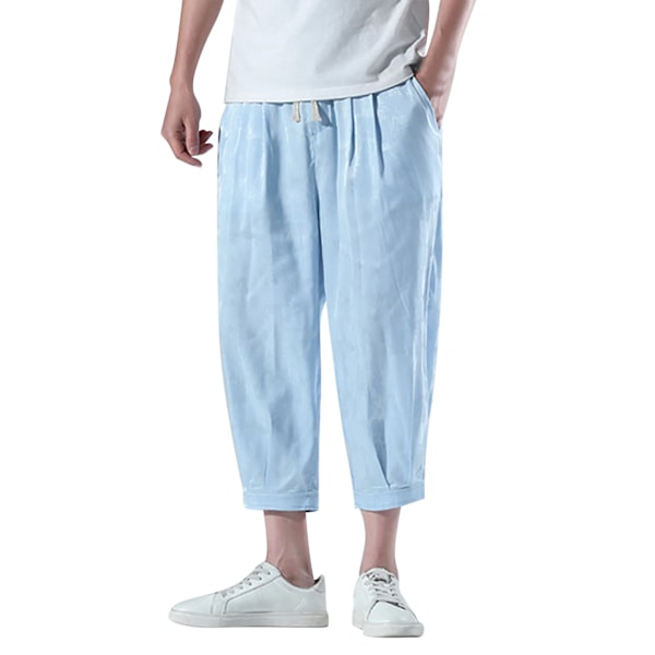 Solid Färg Harem Baggy Man Byxor Loose Bottoms Casual Joggers Sportswear Lantern Byxor Mäns Elastiska Byxor S Pantalones Blue L