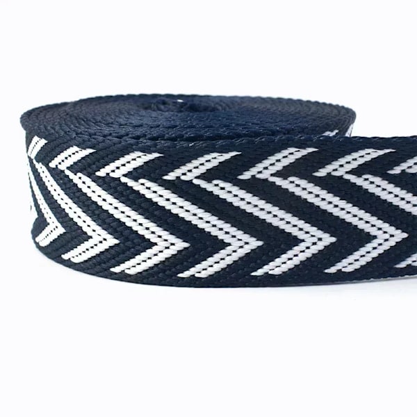 2 meter 38 mm Jacquard-vævet bånd til taskerem, etnisk bånd, bagagedekoration, syning, skråbånd, gør-det-selv-bælte, skotilbehør RD197-NavyBlueWhite 38mm-2Meters