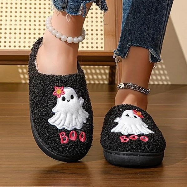 Halloween Style Hem Fluffy Toffpers Kvinnor Vinter Mjuk Sol Plysch House Toffpers Woman Flat Heel Casual Varm Bomull Skor 200 242 black 38-39