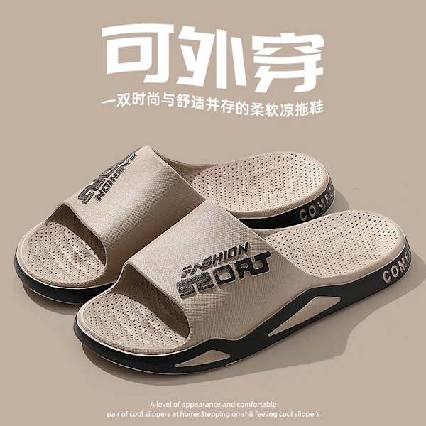 Ulkoilma Summer Man Alfabet Design Luxussandaalit Miehet Liukumattomat Paksut Alustan Ranta Flip Flops Kengät Pari Koti Liukumäki Täydellinen. Khaki 48-49(fits 47-48)