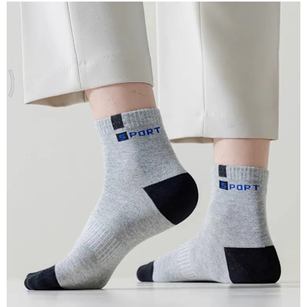 Bomull Sock För Män Sport Andningsbart Mjuk Bokstäver Mode Sneakers Hög Elastisk Medelrör Stocking Handduk Sox Sommar Löpning 10Pairs EU39-45