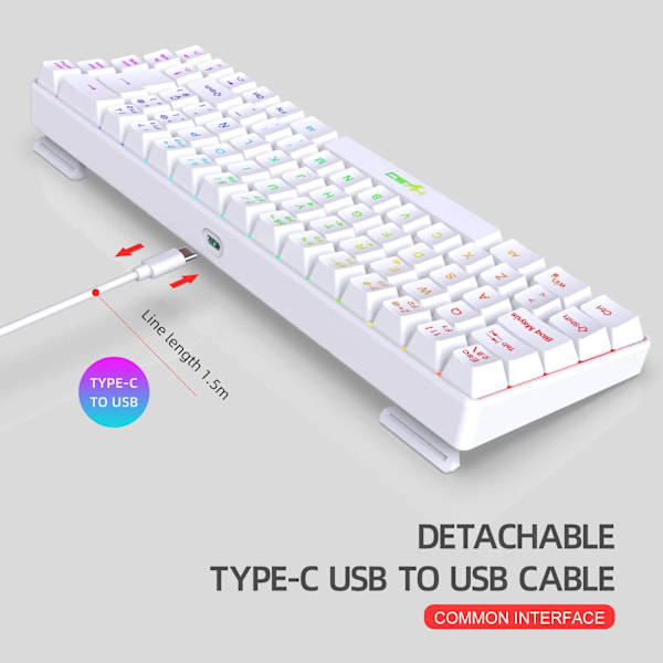 68 Tangenter Gaming Tastatur Usb Wired Bærbar 20 Rgb Baggrundsbelysning Koreansk Spansk Engelsk Tastatur Til Windows Bærbare Computere White English