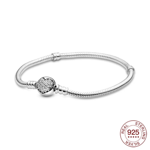 Nytt 925 sterling silver armband hjärta armband glänsande zirkon prinsesslilja armband för kvinnor passar original charm smyckesgåva PAB055 19cm