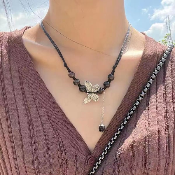 Qingge Handgjord Etnisk Tröja Kedja Mode Retro Lång Halsband Keramisk Multi-Layer Långa Konstnär Simple Spot Green
