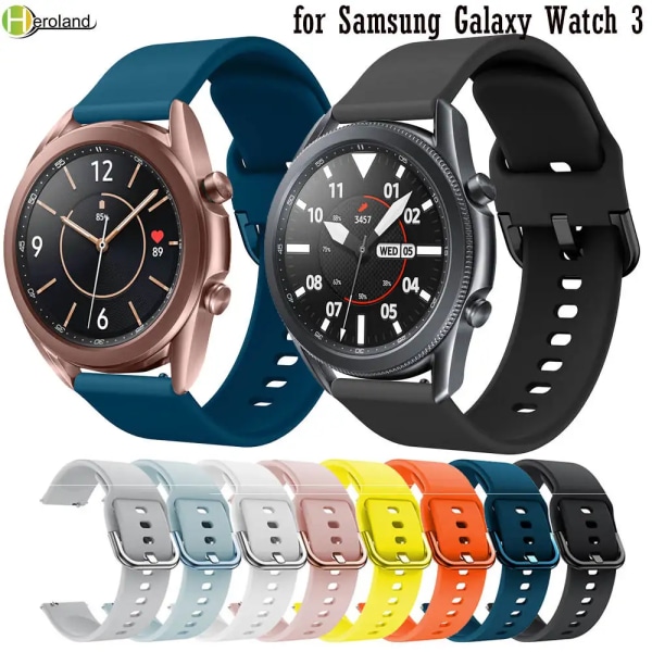 Klockarmband Silikon För Samsung Galaxy watch 3 45mm 41mm 42mm 46mm Rem Sport Smart Armband Armband 20mm 22mm Klockarmband Light blue 22mm width strap