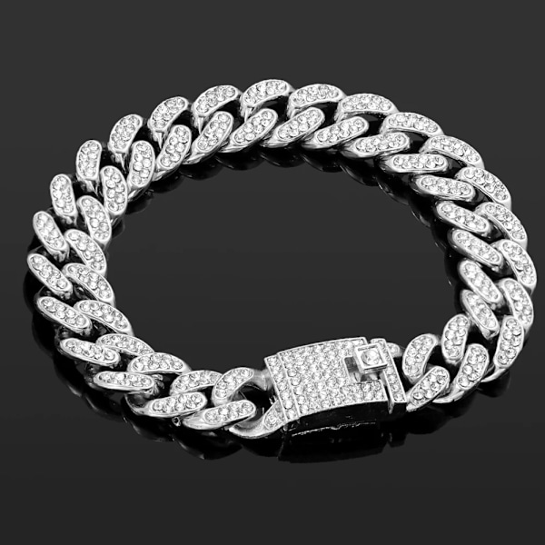 Män Kvinnor 13Mm Miami Kubanska Länk Chain Armband Iced Out Rhinestone Pavad Chunky Kubanska Kedja Armband Hip Hop Smycken C0127 SL 8inch 20cm