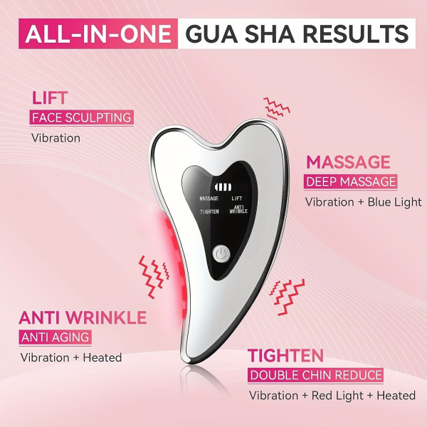 Gua Sha Facial Tool-elektrisk Gua Sha Board-ansiktsbehandling Carving Tool-ansiktslyftanordning-uppvärmning Vibration och rött ljus ansiktsmassageapparat