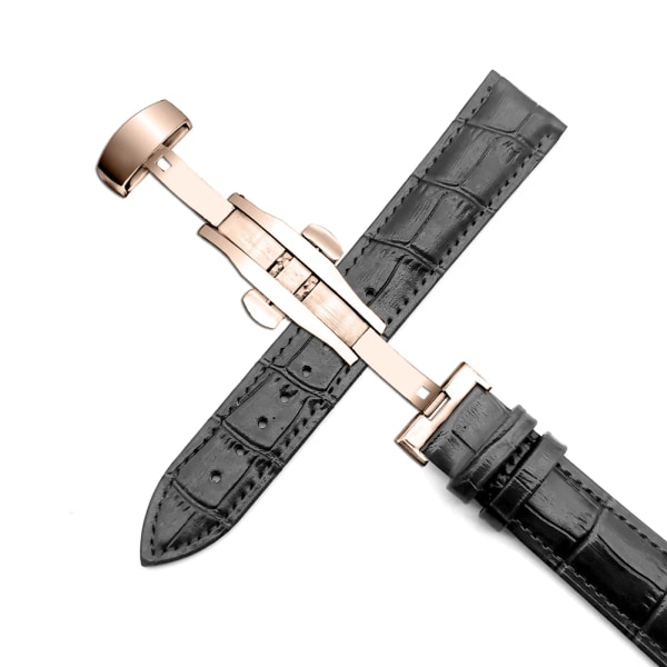 Klockarmband 14 mm 16 mm 18 mm 19 mm 20 mm 21 mm 22 mm 24 mm Armband i äkta läder Herr Universal Replacement Watch Band Watch Accessories Black Rose Gold 20mm