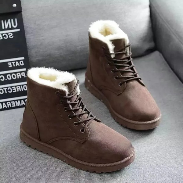 Damskor Stövlar 2024 / Vinter Student Snöstövlar Kort Skaft Varma Snörning Platta Klack Anti-kall Anti-halk Koreansk Stil Bomulls Ankle Boots Black 41