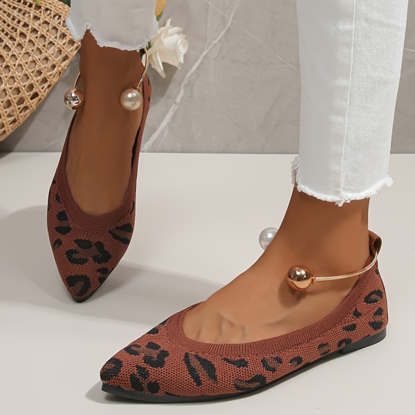 Platta skor med ringdekor för damer, andningsbara print spetsskor, lätta slip-on-balettskor Beige White CN40(EU39.5)