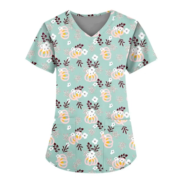 Sommer Halloween V-hals Kortærmet Pleje Medicinske Uniformer Skjorter Unisex Tee Hotel Hospital Læge Operation Scrub T-shirt HS2024XQ1139 XXL