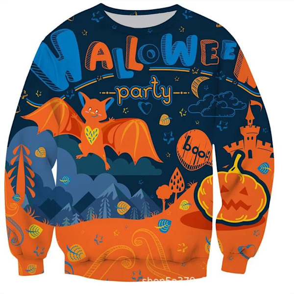 3D Tryckt Halloween Pumpa Tröja Män Tecknad Bat Spider Mönster Pullovers Långa Ärmar Höst Casual Round Hals S Weatshirt Swea-YSY013618 100  (4T)