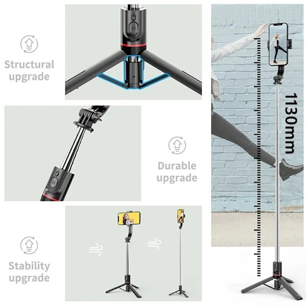 Trådlös Selfie Stick För Smartphone, 44 Tum Stativ Med Bluetooth Remote, Bärbara Vikbara Stativ För Vlog Skyttrekord selfie stick