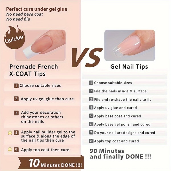 240st French Tip Gel Nail Tips - Brun/Rosa mjuk Gel Nail Tips, Ultra Fit French Tip Press On Nails 15 storlekar, Tip Primer & Base Coat Cover Pink Coffin