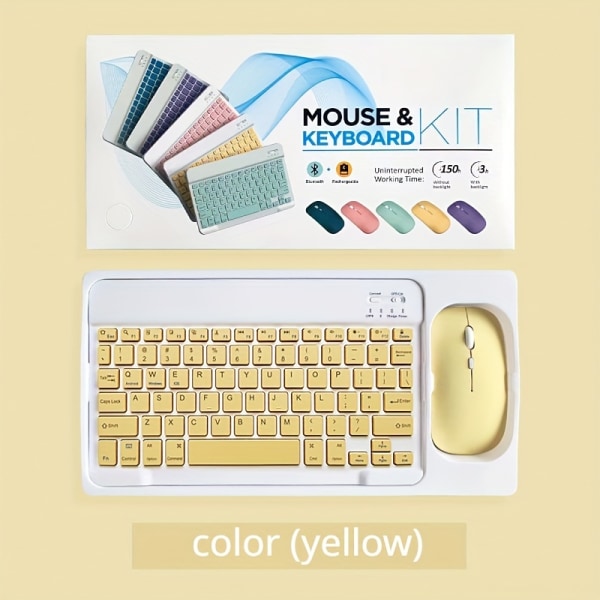 Flerfärgad trådlös set, miniportabel, tyst tangentbordsladdning, lämplig för iPad, surfplatta, bärbar dator, kontorsdatortangentbord Yellow