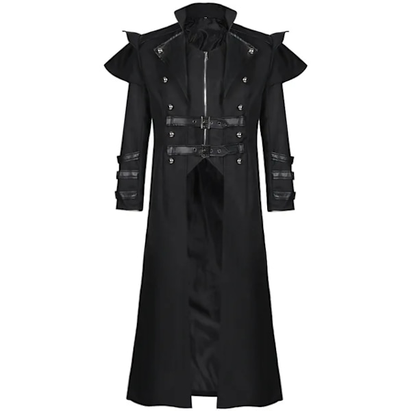 Herre Frakke Jakke Gotisk Steampunk Kappe Hætte Trench Middelalderlig Vampyr / Troldmand Cosplay Kostume Halloween Kvinder Mænd Black XXL