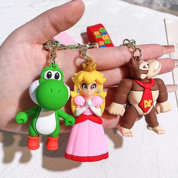 Super Mario Bros 3D Tegneserie Nøglering Tilbehør Skole Taske Vedhæng Nøglepung Dekoration Samling Prydnad Børn Legetøj Fødselsdag Gi Gi Tog KC3316