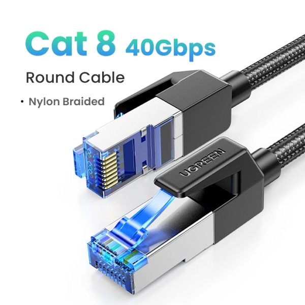 UGREEN-Câble Ethernet CAT8 40Gbps en Coton Tressé PVC, Lan rätt för PC Modem Ordinateur Portable PS 5/4 Routeur RJ45 2m Cat 8 Round Cable