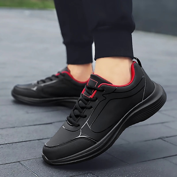 Maedef Sko Til Mænd Casual Lace Up Mode Man Sneakers Vandtæt Running Walking Sko Udendørs Træning Mænds Atletika Sko Black red 46