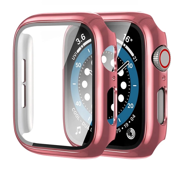 Glas+ cover För Apple Watch Case 44mm 40mm 42-41mm 45mm Bumper Screen Protector apple watch series 9 8 7 6 5 4 3 se Tillbehör E Rose Pink 32 Series 7 8 9 41mm