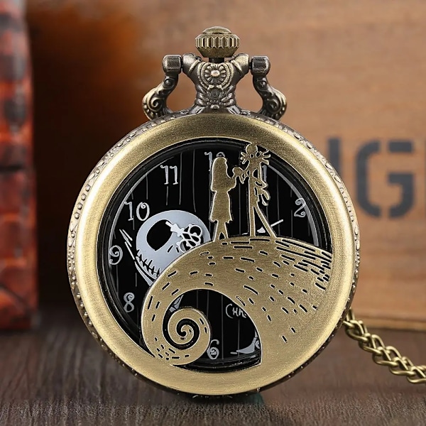 Retro Skull Punk Chain Necklace Quartz Pocket Watch Jack Pendant Retro Bronze Jewelry Fob Necklace Watches for Men Women Kids 07